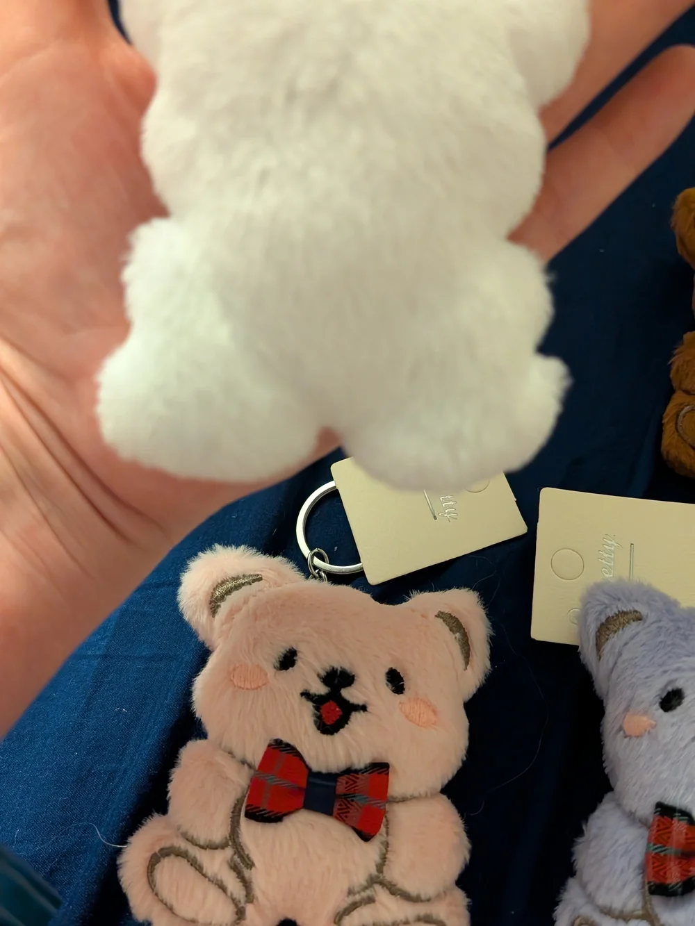 Plush Bear Keychain with Red Plaid Bow (Set of 4)